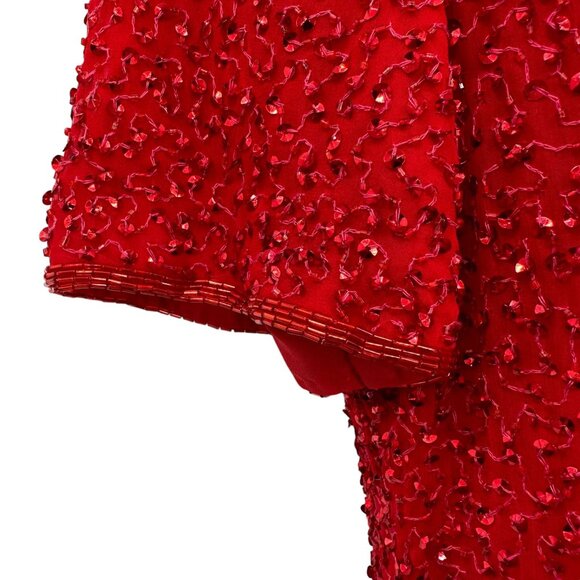 VTG Parisian Room Red Beaded Sequin Sheath Flapper Silk Holiday Party Dress 10 - Picture 5 of 9